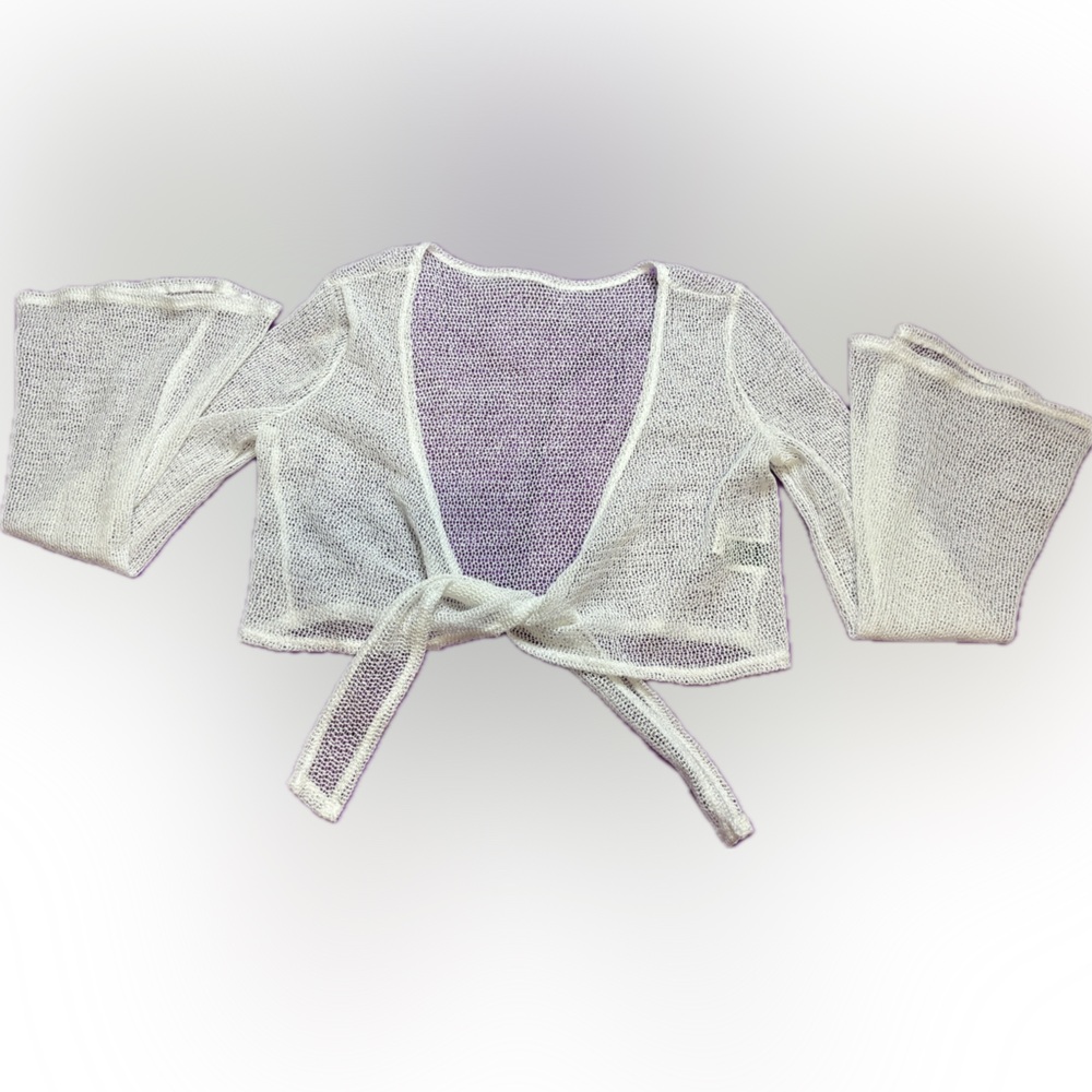 White Transparent Flare-Sleeved Cropped Sweater